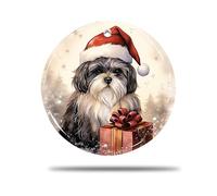 Rond en Céramique À Suspendre, 7.3Cm Chien Lhassa Apso Modèle 3D Souvenir Arbre De Noël Ornements Déco Sapin Noël