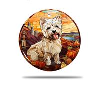 Rond en Céramique À Suspendre, 7.3Cm Modèle De Chien Automne West Highland White Terrier Souvenir Rond en Céramique Ornements De Noël Décoration Sapin De Noel