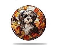 Rond en Céramique À Suspendre, 7.3Cm Vecteur De Chien Bichon Havanais d'automne Décoration Ronde en Céramique Rond en Céramique Ornements De Noël Déco Sapin Noël