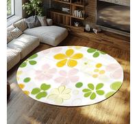 Rond Enfants Filles Chambre Tapis pièce d Enfant antidérapant Lavable Fond Blanc Jaune Vert Rose Dessin animé imprimé Floral Moquette pour Cuisine garçons dortoir 80cm