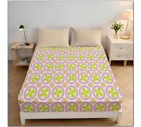 Rond Floral Drap Housse Microfibre, Simplicité Rétro Draps Housses Doux élastique Drap Housse 30 Cm Profonde pour Matelas Epais (Cyan, 150x200x30 cm)