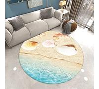 Rond Tapis 3D l'été Bord de Mer Plage de Sable Etoile de Mer Coquille Motif Tapis de Sol pour Salon et Chambre d'enfant Jardin d'enfants Chambre Tapis de Yoga (Couleur 1,120 cm)