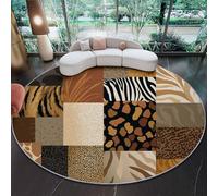 Rond Tapis à motif Animaux Motifs À Carreaux Patchwork - Antidérapant et Doux Lavable 90 cm Antidérapant et Doux Lavable Brun Tapis à Poils décoration pour Salon Chambre Cuisine Chambre d'enfant