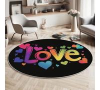 Rond Tapis Antidérapant, Amour Lettres Chaise Dordinateur Moquette, Simple Mignon Arc-en-Ciel Salon Anti Slip Tapis de Sol Grand pour Couloir, Chambre, Cuisine, Table, 100cm