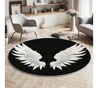 Rond Tapis Antidérapant, Ange Ailes Chaise Dordinateur Moquette, Art Illustration Noir Blanc Salon Anti Slip Tapis de Sol Grand pour Couloir, Chambre, Cuisine, Table, 120cm