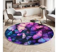 Rond Tapis Antidérapant, Bleu Violet Papillon Chaise Dordinateur Moquette, Surréalisme Violet foncé Salon Anti Slip Tapis de Sol Grand pour Couloir, Chambre, Cuisine, Table, 120cm