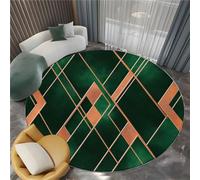 Rond Tapis Antidérapant Décoration Intérieure 160 cm, Doux Géométrie Diamant Minimalisme Tapis Poil Ras De Lavable Pare-humidité pour Salon Chambre - Vert Foncé