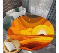 Rond Tapis Antidérapant Décoration Intérieure 80 cm, Doux Abstrait Chaleureux Minimalisme Tapis Poil Ras De Lavable Pare-humidité pour Salon Chambre - Orange