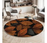 Rond Tapis Antidérapant, Grain De Bois Feuilles Chaise Dordinateur Moquette, Surréalisme Orange foncé Salon Anti Slip Tapis de Sol Grand pour Couloir, Chambre, Cuisine, Table, 100cm