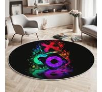 Rond Tapis Antidérapant, Lumineux Symbolique Chaise Dordinateur Moquette, Abstrait Noir Coloré Salon Anti Slip Tapis de Sol Grand pour Couloir, Chambre, Cuisine, Table, 80cm