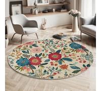 Rond Tapis Antidérapant, Traditionnel Floral Chaise Dordinateur Moquette, Folk Art Crème Salon Anti Slip Tapis de Sol Grand pour Couloir, Chambre, Cuisine, Table, 100cm