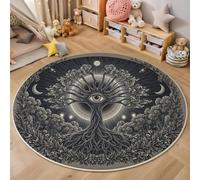 Rond Tapis Art Fantastique Et Mystérieux Salon Lavable, Anti Slip Pile Courte Douce Chambre Arbre De Vie Yeux Imprimé Noir Blanc Tapis, pour Salon Salle à Manger Chambre d’Enfant Nurserie 120cm