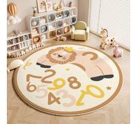 Rond Tapis Chambre Enfant Bebe Fille Garcon pour Bébé Grand Doux Petite D’Enfant Salon Décoratif Jeu Court Poil Ras Lavable Brown Playmat Filles Garçons Étoile Animal Lion (60x60cm)