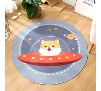 Rond Tapis Chambre Enfant Bebe Fille Garcon pour Bébé Grand Doux Petite D’Enfant Salon Décoratif Jeu Court Poil Ras Rug Mat Lavable Filles Garçons Animal Baleine Chat Chien (Gris 1, 120x120cm)
