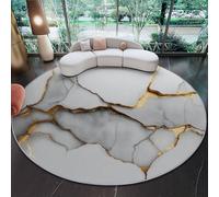 Rond Tapis De Chambre À Coucher Décoration Lavable 120 cm, Imprimé Abstrait Fissures Texture, Interieur Antidérapant Douce Salon Tapis Rond D'Entrée, Blanc Or