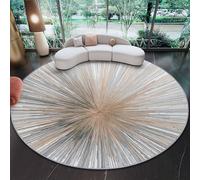 Rond Tapis De Chambre À Coucher Décoration Lavable 120 cm, Imprimé Abstrait Rayons de lumière Lignes, Interieur Antidérapant Douce Salon Tapis Rond D'Entrée, Gris Or