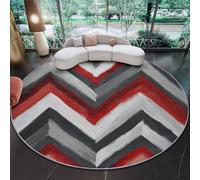 Rond Tapis De Chambre À Coucher Décoration Lavable 160 cm, Imprimé Lignes Simples à Chevrons, Interieur Antidérapant Douce Salon Tapis Rond D'Entrée, Gris Clair Rouge