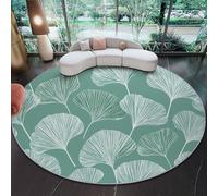 Rond Tapis De Chambre À Coucher Décoration Lavable, Géométrique Feuilles de Ginkgo Lignes Imprimé, Interieur Antidérapant Douce Salon Tapis Rond D'Entrée (160 cm, Vert Blanc)