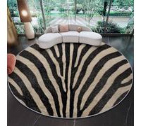 Rond Tapis De Chambre À Coucher Décoration Lavable, Imprimé Animal Motif zèbre symétrique Imprimé, Interieur Antidérapant Douce Salon Tapis Rond D'Entrée (60 cm, Abricot Noir)