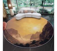 Rond Tapis De Chambre À Coucher Décoration Lavable, Nature Lever de Soleil vallée Nuages et Brume Imprimé, Interieur Antidérapant Douce Salon Tapis Rond D'Entrée (Coloré, 60 cm)