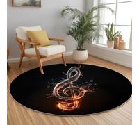 Rond Tapis de Salon Antidérapant 100 cm, Tapis Lavable en Machine Abstrait Notes de Musique Eau Feu - Moquette Lmprimé Doux à Poil Court Thème Musical pour Salle à Manger Chambre d’Enfant Nurserie