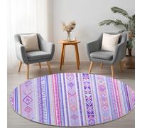 Rond Tapis Décoratif 3D Motif Imprimé Bohème À Rayures Verticales Rose Violet, Doux et Confortable Poils Courts Lavable et Antidérapant Tapis Rond Pour Chambre Couloir Salle de Jeux Animaux, 100 cm