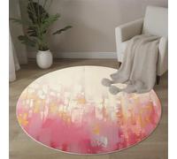 Rond Tapis Expressionnisme Abstrait Salon Lavable, Anti Slip Pile Courte Douce Chambre Dynamique Texturé Imprimé Rose Tapis, pour Salon Salle à Manger Chambre d’Enfant Nurserie 150cm