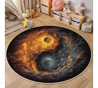 Rond Tapis Fantastique Mystère Salon Lavable, Anti Slip Pile Courte Douce Chambre Symbole Impressionniste La Flamme Imprimé Rouge Orangé Tapis, pour Salon Salle à Manger Chambre d’Enfant 180cm