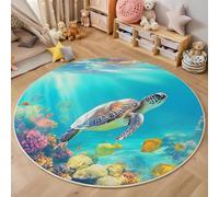 Rond Tapis Intérieur Jaune Bleu Tortues Des Récifs Coralliens 200Cm Doux Et Antidérapant,Moquette Océans Tropicaux Imprimé 3D Pour Salon Chambre L'Entrée Décoration De Salle De Jeux Pour Enfants