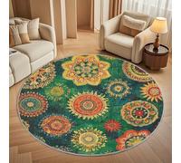 Rond Tapis Poils Courts 3D 100cm Doux Confortable et Lavable, Art du Mandala de Style Indien Tapi Chambre Moderne Antidérapant Coloré Tapis Décoratif Rond pour Salon et Intérieur Extérieur