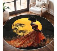 Rond Tapis Poils Courts 3D 100cm Doux Confortable et Lavable, Silhouette de Peuple Africain Tapi Chambre Moderne Antidérapant Soleil d'or Tapis Décoratif Rond pour Salon et Intérieur Extérieur