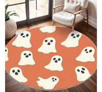 Rond Tapis Poils Courts 3D 100cm Douxet Lavable, ImpriméS de Dessins AniméS d'halloween Tapi Chambre Moderne Antidérapant Couleur Orange Tapis Décoratif Rond pour Salon et Intérieur Extérieur