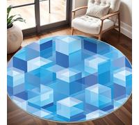 Rond Tapis Poils Courts 3D 160cm Doux Confortable et Lavable, GéOméTrie de l'espace Solide Tapi Chambre Moderne Antidérapant Bleu Tapis Décoratif Rond pour Salon et Intérieur Extérieur