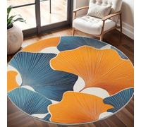 Rond Tapis Poils Courts 3D 160cm Doux Confortable et Lavable, Impressions de Feuilles de Ginkgo Tapi Chambre Moderne Antidérapant Multicolore Tapis Décoratif Rond pour Salon et Intérieur Extérieur