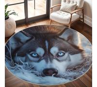 Rond Tapis Poils Courts 3D 200cm Doux Confortable et Lavable, Husky Tapi Chambre Moderne Antidérapant Chiens de TraîNeau Tapis Décoratif Rond pour Salon et Intérieur Extérieur