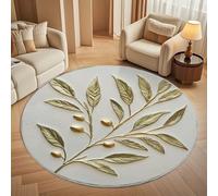 Rond Tapis Poils Courts 3D 200cm Doux Confortable et Lavable, Rameau D'Olivier Doré Tapi Chambre Moderne Antidérapant Art de La Paix Tapis Décoratif Rond pour Salon et Intérieur Extérieur