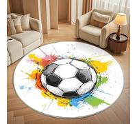 Rond Tapis Poils Courts 3D 80cm Doux Confortable et Lavable, Dessin de Football en Couleur Tapi Chambre Moderne Antidérapant Blanc Tapis Décoratif Rond pour Salon et Intérieur Extérieur
