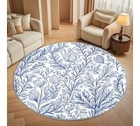 Rond Tapis Poils Courts 3D 80cm Doux Confortable et Lavable, Imprimé D'Algues de Dessin Animé Tapi Chambre Moderne Antidérapant Bleu Tapis Décoratif Rond pour Salon et Intérieur Extérieur