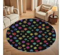 Rond Tapis Poils Courts 3D 80cm Doux Confortable et Lavable, Imprimé Flocon de Neige Coloré Tapi Chambre Moderne Antidérapant Noir Tapis Décoratif Rond pour Salon et Intérieur Extérieur
