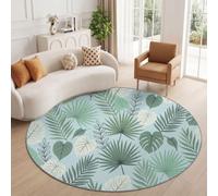 Rond Tapis Poils Courts Tropical Botanique Feuilles de Palmier Monstera Feuilles Lavable en Machine Antidérapant Poil Ras Doux 90 cm Tapis Chambre Adulte Salle à Manger Bureau Descente Carpet Vert