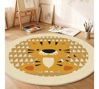Rond Tapis pour Enfant Chambre Lavable Antidérapant Grand Petite Salon Doux Pelucheux Brun Jaune Shaggy intérieur Sol Décoration Maison Tapis de Zone Animal éléphant Lion (Beige 1, 80x80cm)