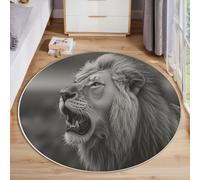 Rond Tapis pour Enfants Chambre, Faune Sauvage Rugissement du Lion, Lavable Antidérapant, Salon Doux Pelucheux intérieur Sol Décoration Maison Tapis (Gris, 100cm)
