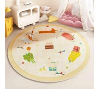 Rond Tapis pour Salon Chambre Moelleux Doux Confortable Antidérapant Intérieur Fille Enfant éducatif Coucher Salle Jeux Décoration Coussinets Protecteurs Tapis Lion éléphant (Cream 2, 120x120cm)