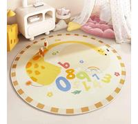 Rond Tapis pour Salon Chambre Moelleux Doux Confortable Antidérapant Intérieur Fille Enfant éducatif Coucher Salle Jeux Décoration Coussinets Protecteurs Tapis Lion éléphant (Cream 4, 120x120cm)