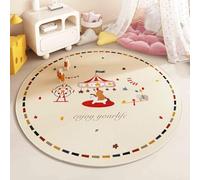 Rond Tapis pour Salon Chambre Moelleux Doux Confortable Antidérapant Intérieur Fille Enfant éducatif Coucher Salle Jeux Décoration Coussinets Protecteurs Tapis Lion éléphant (Cream 3, 100x100cm)