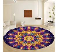 Rond Tapis Salon 180 cm, Tapis Rond Lavables avec Dos Antidérapant, Moquette à Poils Courts Fleurs Symétriques Fantastiques Brillantes pour Salon Chambre, Bureau & Plus Durable & Écologiqu, Violet