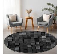 Rond Tapis Salon 180 cm, Tapis Rond Lavables avec Dos Antidérapant, Moquette à Poils Courts Motif Géométrique Carré Quadrilatéral 3D pour Salon Chambre, Bureau & Plus Durable & Écologiqu, Gris