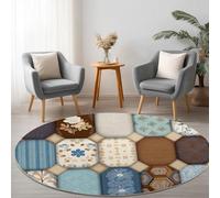 Rond Tapis Salon Bleu, Moquette Image Clipart Athlète Faisant Une Passe Balle - Tapis Chambre de Décoration Poil Ras Lavable en Machine Paillasson Rond Antidérapant Salle a Manger Chambre, 150 cm