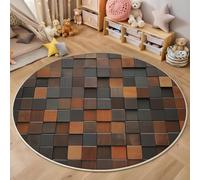 Rond Tapis Salon Brun Foncé Moquette 3D Mur À Ossature Bois Chambre De Décoration Poil Ras Lavable en Machine Paillasson Texture Personnalisée Antidérapant Salle A Manger Chambre Adulte,120Cm