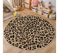 Rond Tapis Salon Brun Moquette 3D Imprimé Léopard Simple Chambre De Décoration Poil Ras Lavable en Machine Paillasson Texture De La Fourrure Antidérapant Salle A Manger Chambre Adulte,120Cm